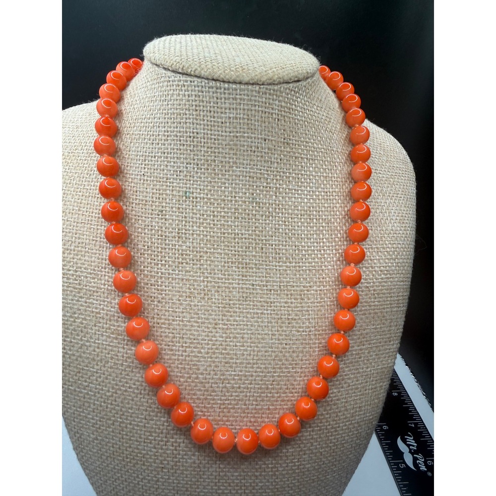 Kissaka Orange Beaded Knotted Necklace Brass Tone Adjustable Extender Statement